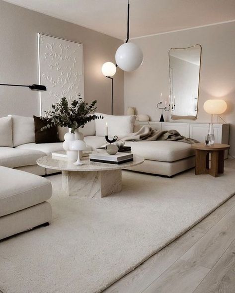 Home Decoration 🌟⭐ | Beautiful 💕 | Facebook Cream Apartment Living Rooms, Minimalist Elegant Living Room, Aesthetic Home Interior Living Room, Beige Tones Living Room, Santorini Inspired Living Room, Grey Couch Minimalist Living Room, White And Beige Apartment, Living Room 2024 Decor, Semi Minimalist Home