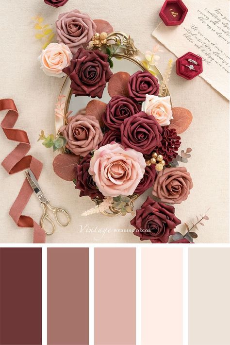 Dusty Rose Wedding Colors, Color Schemes Colour Palettes, Summer Color Palette, Dusty Rose Wedding, Wedding Theme Colors, Burgundy Flowers, Color Palate, Color Palette Design, Colour Pallette