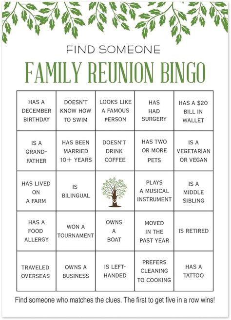 Amazon.com: InvitationHouse Find Someone Family Reunion Bingo Games - Set of 24 : Home & Kitchen Family Reunion Bingo, Family Reunion Quotes, Summer Bingo, Free Printable Bingo Cards, Free Bingo Cards, Family Reunion Planning, Bingo Template, Reunion Games, Family Reunion Games