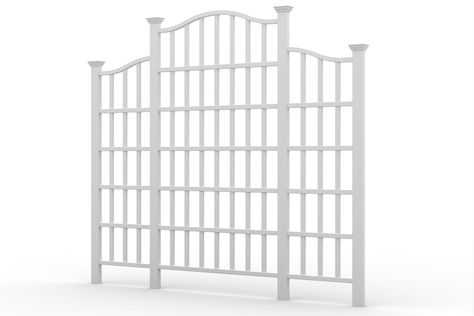 Backyard Trellis, Garden Dividers, Lattice Garden, White Vinyl Fence, Architectural Detailing, Patio Privacy Screen, White Trellis, Wooden Trellis, Outdoor Trellis