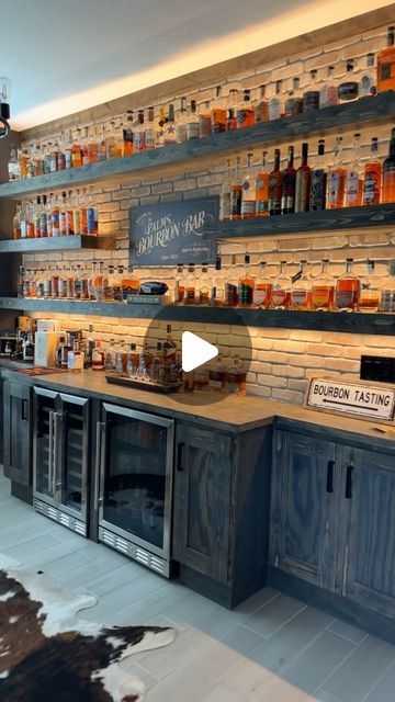 Bourbon Wall Display Ideas, Bourbon Wall Display, Bourbon Display Ideas, Bourbon Bar Ideas, Lounge Decorating Ideas, Whiskey Room Ideas, Bar Wall Design, Lounge Room Ideas, Bar Lounge Room