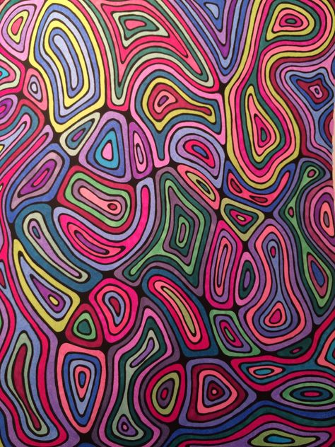 Friedensreich Hundertwasser, Marker Background Ideas, Abstract With Markers, Abstract Marker Drawing, Colored Sharpie Art, Psychadelic Art Doodle, Sharpie Flowers, Marker Patterns, Sharpie Art Projects