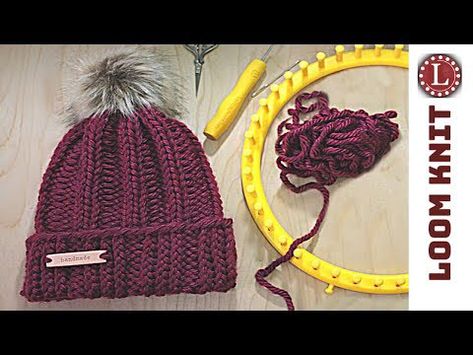 Knitting Loom Beanie, Knit Hat Tutorial, Loom Knitting Patterns Hat, Knit Tutorial, Loom Knitting For Beginners, Round Loom Knitting, Loom Yarn, Circle Loom, Loom Hats