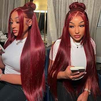 Amazon.com : Amadaier 26Inch Red Lace Front Wigs Human Hair 13x4 Straight Human Hair Wigs 180% Density 99J Burgundy Lace Front Wigs Human Hair With Baby Hair Virgin Human Hair Wig Pre Plucked (26Inch, burgundy) : Beauty & Personal Care Lace Wig Red, 99j Lace Front Wig Straight, 99j Lace Front Wig Styles, Burgundy Hair Styles Black Women, Middle Part Burgundy Wig, Red Wig On Dark Skin, Burgundy Wig Hairstyles, Burgundy Hair On Black Women, Red Wig Hairstyles