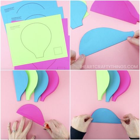 Paper Hot Air Balloon -Easy, colorful summer kids craft! Hot Air Ballon Craft, Ballon Crafts, Paper Tree Craft, Hot Air Balloon Paper, Paper Butterfly Crafts, Summer Preschool Crafts, Hot Air Balloon Craft, Diy Hot Air Balloons, Balloon Template