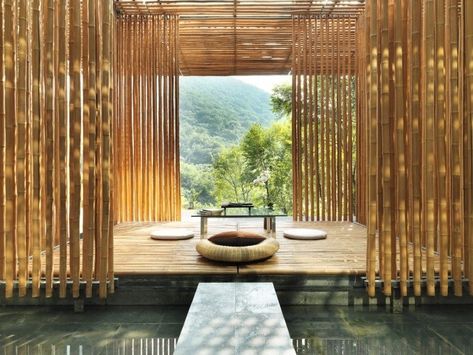 10 Garden Ideas to Steal from Chinese Feng Shui Masters Bamboo Building, Bamboo House Design, Bamboo Structure, Bamboo Architecture, Bamboo Construction, Bamboo House, Bamboo Wall, Bamboo Design, Timber Cladding