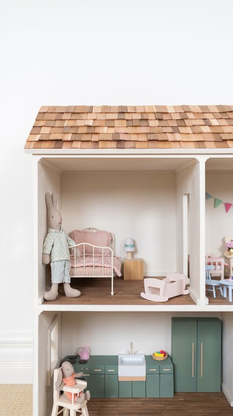 Build Your Own Wooden Dollhouse - Nick + Alicia Maileg Doll House, Unfinished Wood Furniture, Diy Barbie House, Pink Paint Colors, Outside Paint, Dollhouse Diy, Dollhouse Garden, Mouse Crafts, Best White Paint