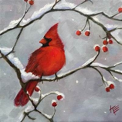 Acrylic | Christmas paintings on canvas, Christmas art, Holiday painting Christmas Bird Painting, Easy Christmas Canvas Painting Ideas, Acrylic Christmas Paintings, Make Christmas Special, Social Easel, Canvas Art Paintings, Cardinal Painting, Moon Card, Bird Painting Acrylic