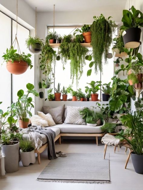 #IndoorGarden #HomeDecor #PlantDecor #GreenLiving #CozySpaces #UrbanJungle Nature, Plant And Reading Room, Victorian Houseplants, Sunroom Garden Indoor, Indoor Garden Setup, Plant Reading Room, Living Room Designs Plants, Plant Corner Bedroom, Cozy Meditation Room