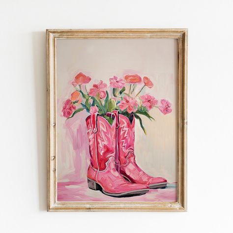 Pink Cowgirl Boots Painting Print Vintage Style Hot Pink - Etsy Canada