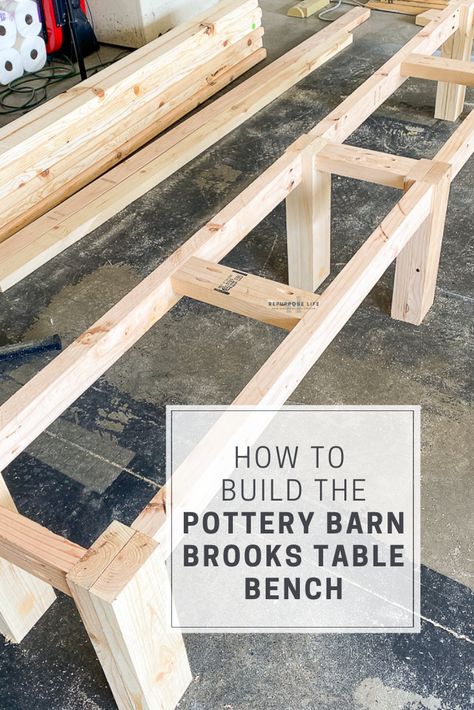 DIY this $900 Pottery Barn Brooks Dining Table Bench for less than $100! Follow these easy plans and build your own outdoor (or indoor) farmhouse table bench. How To Build A Dining Bench, Outdoor Table Bench Diy, Build Dining Bench, Long Table With Benches, Berlin, Farmhouse Kitchen Table Bench Diy, Easy Dining Bench Diy, Table Benches Dining Diy, Dining Table Build Plans