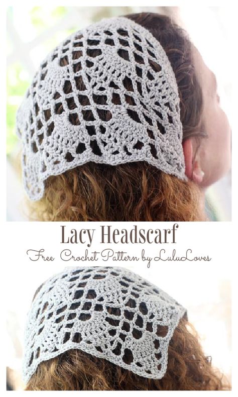 Lacy Headscarf Free Crochet Patterns Kerchief Pattern, Crochet Kerchief, Crochet Bandana, Mode Crochet, Crochet Hair Accessories, Crochet Headband Pattern, Crochet Blog, Headband Pattern, Styl Vintage