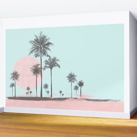 Graphic Wall Mural, Pop Art Mural, Palm Tree Mural, Palm Mural, Sunset Mural, Tropical Wall Mural, Palm Tree Graphic, Palm Tree Photography, Beach Mural