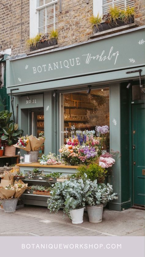 London's best florists Botanique Workshop on Exmouth Market in Islington Clerkenwell Flowers Shop Interior Design, Farm Shop Interior Design, Florist Exterior Shop Fronts, Flower Shop Design Store Fronts, Beautiful Shop Fronts, Flower Shop Entrance, Floral Store Fronts, French Florist Shop, Flower Shop New York