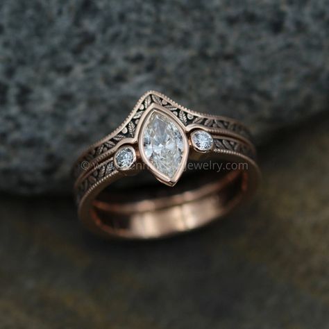 Fine Jewelry & Unique Gemstones by Sennin – Sennin Esko Jewelry Engagement Rings Wedding Set, Wedding Engagement Ring Set, Engagement And Wedding Ring Set, Gem Engagement Rings, Vintage Engagement Ring Settings, Ring Inspiration, Leaf Engagement Ring, Antique Engagement Ring, Engagement Rings Marquise