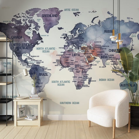Watercolor World Map Wallpaper for Home & Office Wall, Removable Mural, Political World Map, Education World Map Wall Decor, Easy Apply
.
.
.
#worldmapwallpaper #mapwallpaper #politicalworldmap #educationalwallpaper #peelstick #removablewallpaper Wallpaper For Home Office, Diy World Map Wall Art, World Map Painting, World Map Tapestry, Cork Wallpaper, Watercolor World Map, Minimalist Ideas, World Map Wall Decor, Plaster Texture