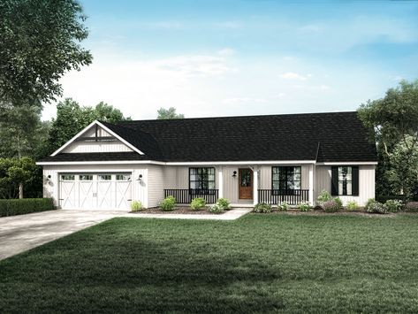 Open Floor Plans, White Ranch Style House, Floor Plan Ranch, Ranch Style Floor Plans, Wayne Homes, Ranch House Remodel, Craftsman Ranch, Ranch House Exterior, Ranch Remodel