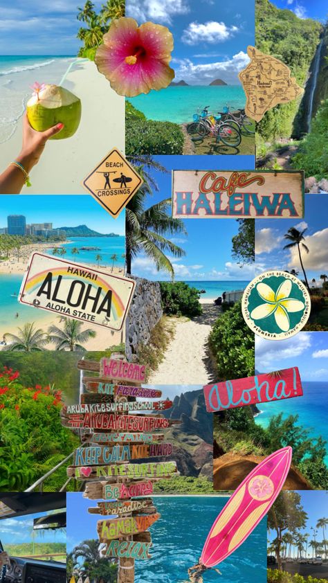 Hawaii Collage Wallpaper, Hawaii Collage, Summer Prints Wallpaper, Beachy Wallpapers, Surfing Wallpaper, Summer Beach Wallpaper, Pretty Wallpaper Ipad, Tropical Aesthetic, Cute Summer Wallpapers