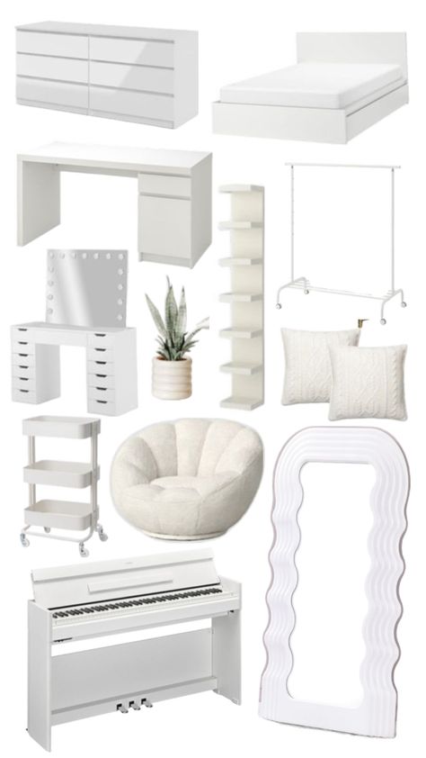 Aesthetic Room White And Pink, Room Inspo Furniture, Beige Theme Room, Cute And Simple Room Ideas, Clean Girl Room Inspo Aesthetic, Cute Bedroom Makeover Ideas, Bedroom Ideas Vanilla Girl, White Furniture Aesthetic, Girls White Bedroom Ideas