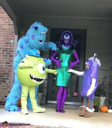 Monster Inc Costumes Diy, Monsters Inc Toddler Costume, Monster Ink Halloween Costumes Family, Monsters Inc Characters Costumes, Monsters Inc Group Costume Diy, Monsters Inc Family Costume For 4, Monsters Inc Costumes Family Of 4, Monsters Inc Costume Ideas, Diy Monsters Inc Costume Family