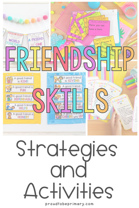 Dive into the world of friendship skills with strategies tailored for elementary classrooms (kindergarten, first, second, third, fourth, and fifth grade)! Discover engaging activities and valuable tips to foster social skills and build connections. From morning meetings to redesigning the classroom, you will build kindness with projects, themed friendship weeks, and more. Elevate SEL social-emotional learning and grab the free printable ways to be a friend storybook for your lessons! Friendship Elementary Activities, Friendship Club Activities, Friendship Skills Activities, Classrooms Kindergarten, Teaching Friendship, Friendship Problems, Kids Therapy, Teamwork Activities, School Based Therapy