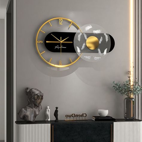 Wall Clock Luxury, Large Wall Clock Modern, Wall Clock Light, Clock Living Room, Wall Watch, Mirror Wall Clock, Metal Clock, Bathroom Wall Sconces, Creative Living