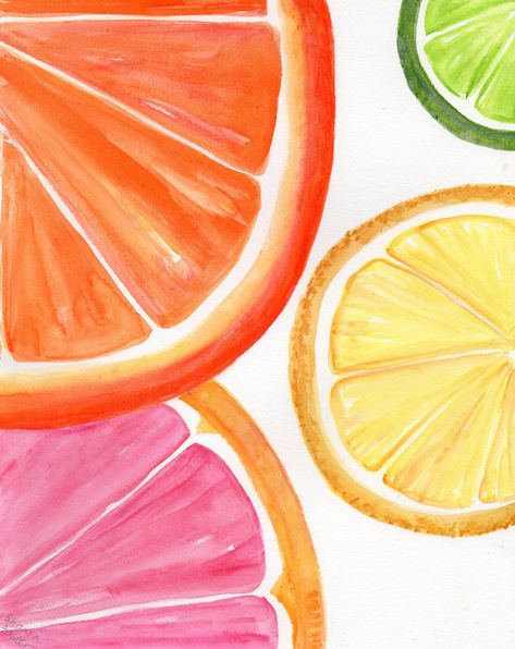 Brighten up your kitchen with this original citrus fruit watercolor painting! Featuring bold and vivid depictions of lemon, lime, and grapefruit, this ART 8 x 10 piece is sure to bring energy and life to any space. Whether you're a fan of refreshing fruit or simply love colorful wall art decor, this painting is the perfect addition to your home. Can be vertical or horizontal  ~ This is an original -not a reproduction. ~ Signed.              Find more mix and match fruits and vegetables at the li Fruit Wallpaper Pattern, Tumblr Tattoo, Citrus Kitchen, Canvas Painting Projects, Modern Kitchen Art, Fruit Artwork, Fruits Drawing, Kitchen Art Prints, Fruit Wallpaper