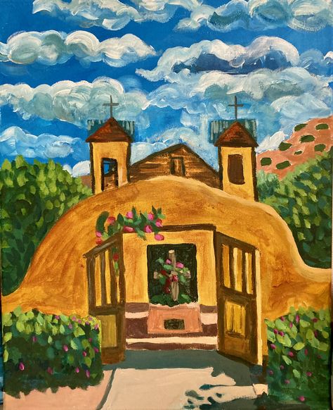 Santa Fe, New Mexico Painting Ideas, New Mexico Drawing, Pink Motel, Mexican Art Painting, New Mexico Art, Inspirational Paintings, New Mexico Style, Watercolor Pencil Art