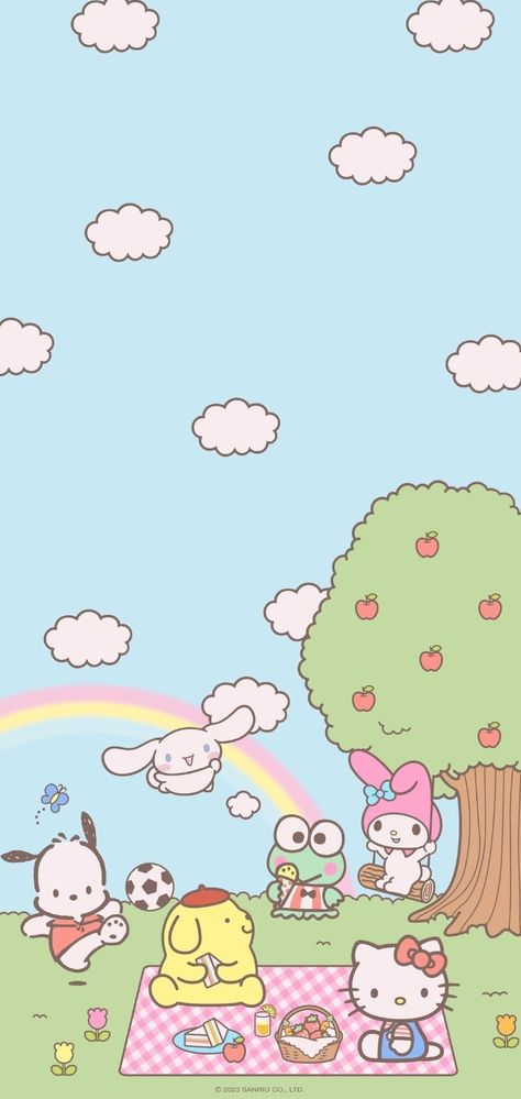 My Sanrio Wallpaper, Cute Backgrounds Sanrio, Preppy Sanrio Wallpaper, All Sanrio Characters Together Wallpaper, Sanrio Characters Background, Keroppi Iphone Wallpaper, Sanrio Phone Background, Keroppi And Pochacco, Sanrio Hd Wallpaper