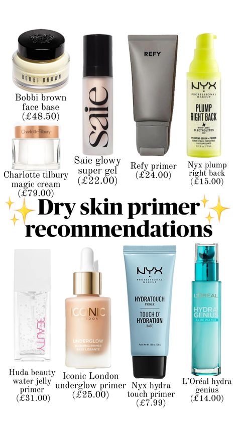 Dry skin primer recommendations #primer #beauty #makeup #dryskin Natural Beauty Tips, Dry Skin Primer, Primer For Dry Skin, Aloe Water, Best Primer, Bobbi Brown Makeup, Nyx Professional Makeup, Makeup Essentials, Makeup Skin Care