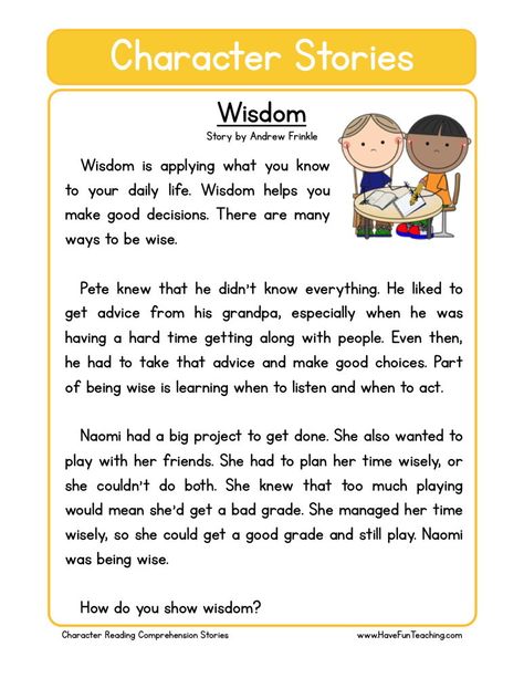 Wisdom Fourth Grade Reading, Character Stories, Character Reading, First Grade Reading Comprehension, Reading Comprehension For Kids, Teaching Reading Comprehension, English Stories For Kids, Reading Comprehension Lessons, Moral Stories For Kids