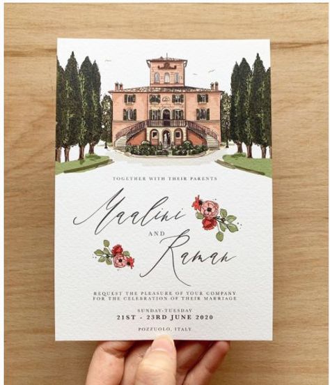 Painting Wedding Invitations, Custom Wedding Invitations Illustration, Personal Wedding Invitations, Illustrated Venue Wedding Invitations, Italian Themed Wedding Invites, Wedding Invite With Illustration, Rome Wedding Invitations, Italian Wedding Invitations Design, Wedding Invite Venue Illustration