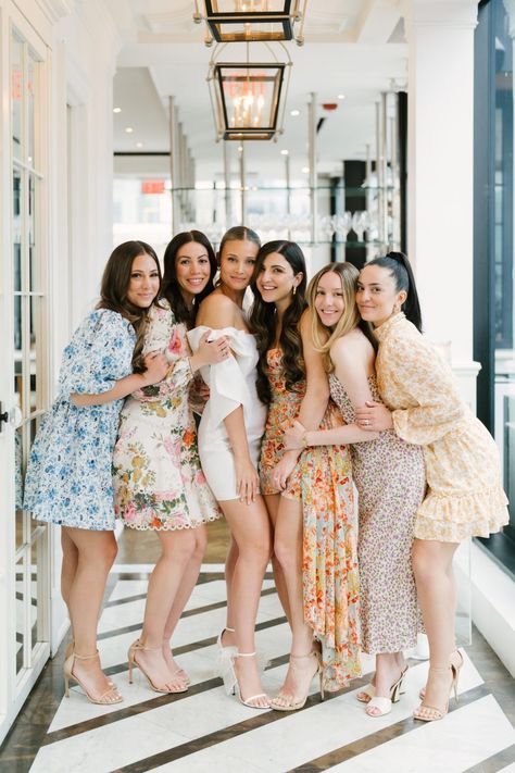 Beach Bridal Shower Outfit, Bachelorette Floral Outfits, Bachelorette Party Floral Theme, Floral Bridal Shower Theme Outfits, Love Is In Bloom Bachelorette, Bridal Shower Photoshoot Ideas, Floral Theme Bachelorette Party, Bridal Shower Picture Ideas, Floral Bachelorette Party Outfits