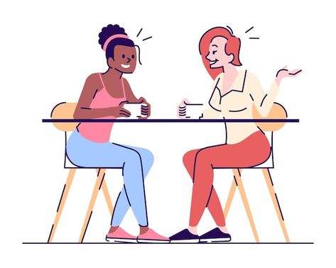 Girlfriend conversation flat vector illu... | Premium Vector #Freepik #vector #friends-talking #girl-talking #girl-cartoon #coffee-talk Girl Outlines, Friends Talking, Cartoon Coffee, Couples Characters, Coffee With Friends, Coffee Talk, Friend Cartoon, Flat Vector Illustration, Happy Cartoon