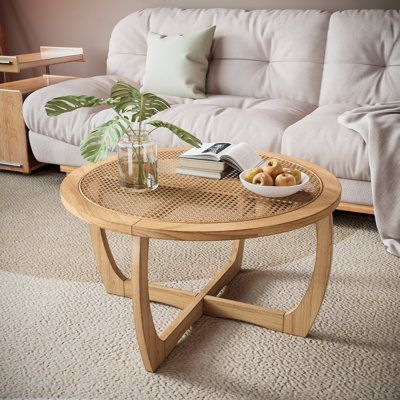 Drum Circle Coffee Table Designed with Snowflake-shaped Tabletop | Bay Isle Home™ Nahunta Coffee Table Brown/White 18.1 x 32.2 x 32.2 in, Wood | C110982350 | Wayfair Canada Jute Coffee Table, Coffee Table Circle, Round Rattan Coffee Table, Circle Coffee Table, Circle Coffee Tables, Drum Circle, Rattan Coffee Table, Mudroom Furniture, Game Room Furniture