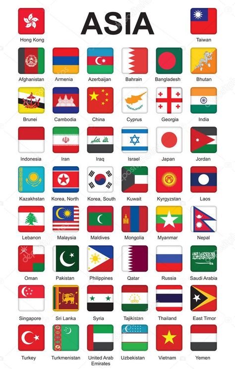 Flags Of Asia, All World Flags, Asian Flags, World Country Flags, Countries Of Asia, Bahasa China, Asia Continent, Minecraft Banner Designs, Countries And Flags