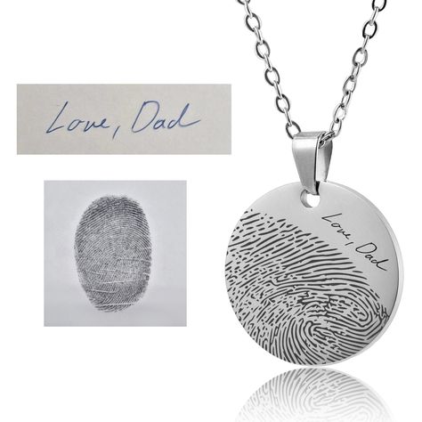 Fingerprint Necklace With Handwriting, Sympathy Gift, Grief Gift, Laser Engraved Custom Jewelry, Personalized Memorial Keepsake Gift ● Each necklace is personalized with YOUR ACTUAL HANDWRITTEN MESSAGE and a FINGERPRING FROM YOUR PHOTO. - - - HOW TO GET YOUR FINGERPRINT - - - 1. Choose a dark writing pencil 2. Color a small area with the pencil on a clean white paper 3. Rub your finger on the colored area making sure your fingerprint is colored in 4. Stick sellotape on the finger you have rubbed Fingerprint Necklace Memorial, Fingerprint Jewelry Memorial, Dark Writing, Fingerprint Necklace, Thumb Prints, Fingerprint Jewelry, Jewelry Personalized, Keepsake Jewelry, Memorial Keepsakes