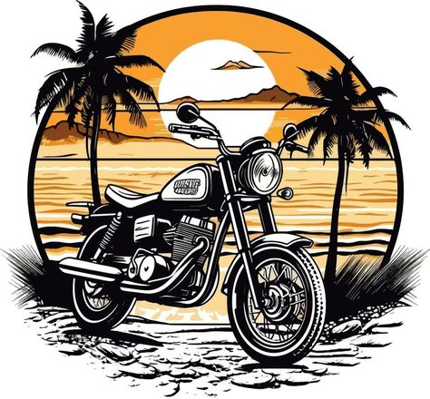 motorcycle in front of a beach Hand drawn illustration, motorcycle Hand drawn illustration design, tshirt design illustration Tshirt Design Illustration, Digital Watch Face, Motorcycle Drawing, Motorcycle Illustration, Bike Illustration, Design Tshirt, Motorcycle Art, Hand Drawn Illustration, Surfing Waves