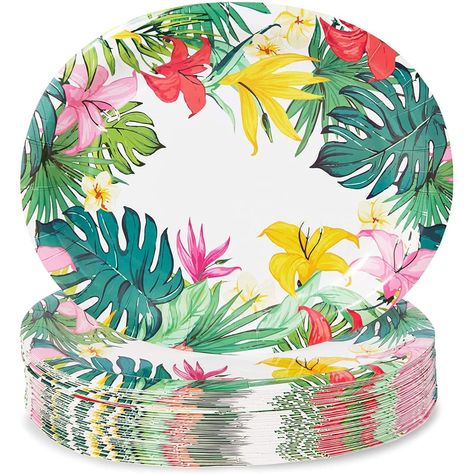 Floral Paper Plates, Luau Party Supplies, Plastic Party Plates, Luau Party Decorations, Hawaiian Party Decorations, Luau Theme Party, Luau Birthday Party, Hawaiian Luau Party, Hawaiian Birthday Party