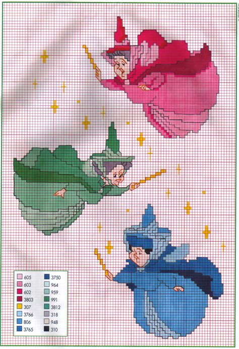 Picture only - Disney Sleeping Beauty Fairies cross stitch pattern Stitch Character, Cross Stitch Fairy, Disney Cross Stitch Patterns, Wonder Art, Cross Stitch For Kids, Cross Stitch Letters, 강아지 그림, Pola Kristik, Cross Stitch Needles