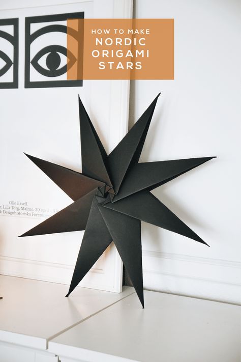 Watch this quick origami star video tutorial, and bring a bit of Nordic flair to your Holiday decor this year. Only one material needed: Paper! Origami Star Tutorial, Origami Star Instructions, Paper Figures, Origami Home Decor, Jul Diy, Vika Papper, Easy Origami For Kids, Star Tutorial, Origami Lamp