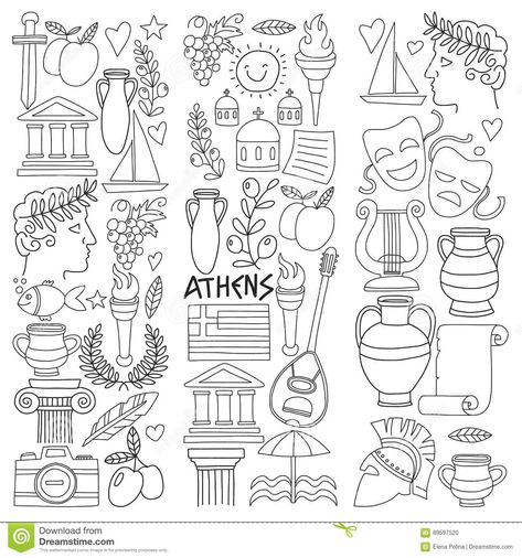 Athens Tattoo Ideas, Greece Theme, Greek Symbols, Ancient Greece Art, Travel History, Greece Art, Rome Antique, Grece Antique, Vector Elements