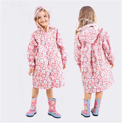 Kids Raincoat, Apricot Clothing, Girls Raincoat, Rain Outfit, Raincoat Kids, Kids Rain, Peony Print, Hooded Poncho, Rain Wear