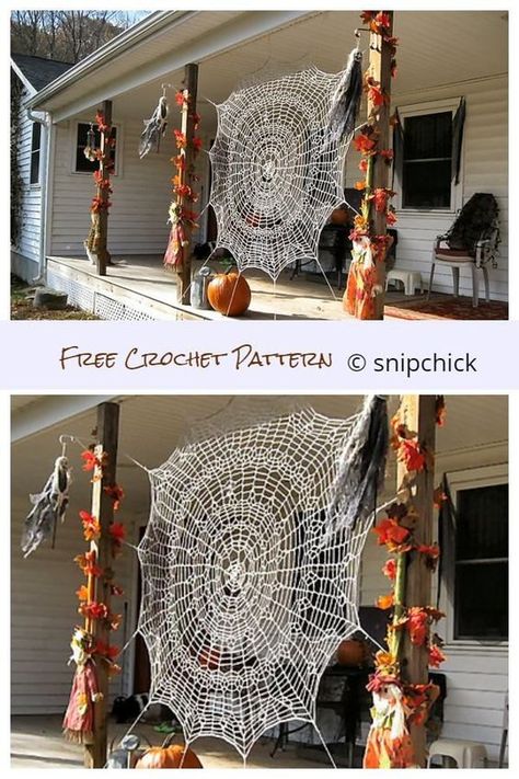 Halloween Crochet Spider Web, House Spider Web Decoration, Crochet Halloween Spider Web, Crochet Spider Web Decoration, Spider Crochet Blanket, Crochet A Spider Web, Fall Inspired Crochet Patterns, Crocheted Spider Web, Free Crochet Spider Web Pattern