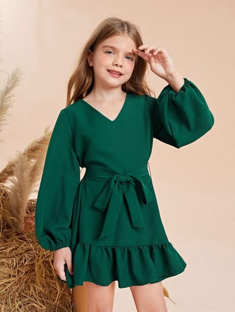 Big Girl Dresses, Pani Puri, Shein Kids, Emerald Green Dresses, Girls Fall Outfits, Green Girl, Frocks For Girls, Belted Shirt Dress, Latest African Fashion Dresses