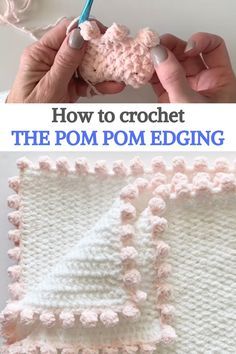 Learn how to make this pom pom border easily with this short video tutorial. Give your new blanket a different touch. #urbakicrochet #crochet #pompomedging #crochetedging #pompom #easycrochet #tipscrochet #techniquecrochet Crochet Edging Patterns Free, Crochet Blanket Edging, Crochet Border Patterns, Crochet Edging Patterns, Crochet Blanket Designs, Crochet Stitches Video, Haken Baby, Blanket Patterns, Crochet Stitches Tutorial