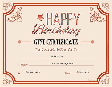 Birthday Gift Certificate for MS Word DOWNLOAD at http://certificatesinn.com/birthday-gift-certificates/ How To Make A Gift Certificate, Birthday Certificate Template, Birthday Gift Voucher Template, Birthday Gift Certificate Printable Free, Happy Birthday Certificate Printables, Happy Birthday Gift Certificate Template Printable Free, Birthday Certificate Printable Free, Birthday Voucher Template, Gift Certificate Ideas