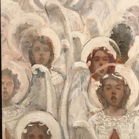 Progress shots in reverse order—a smaller version of Angels Singing in White. Angeles, Anslem Kiefer, J Kirk Richards, Singing Angels, Angels Singing, Angel Spirit, White Instagram, Spirit World, Biblical Art