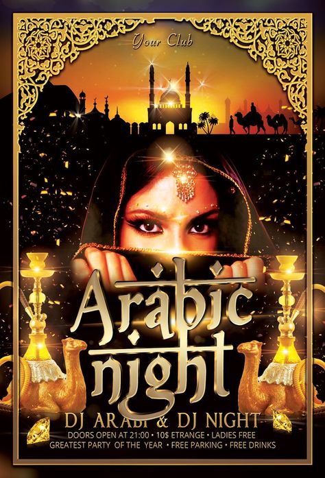 Arabic Night Party Flyer #Ad , #AD, #quot#Size#dpi#bleed Arab Night, Arab Party, Night Poster Design, Arabic Night, Arabic Party, Arabian Theme, Arabian Nights Party, Arabian Night, Print Design Fashion