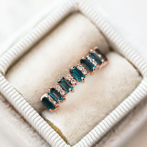 Rose Gold London Blue Topaz Canary Ring – local eclectic Baguette, London Blue Topaz Wedding Band, Remodelled Jewellery, Vacay Fits, Dragon Hoard, Wedding Band Art Deco, Topaz Wedding Ring, Aesthetic London, Glam Aesthetic